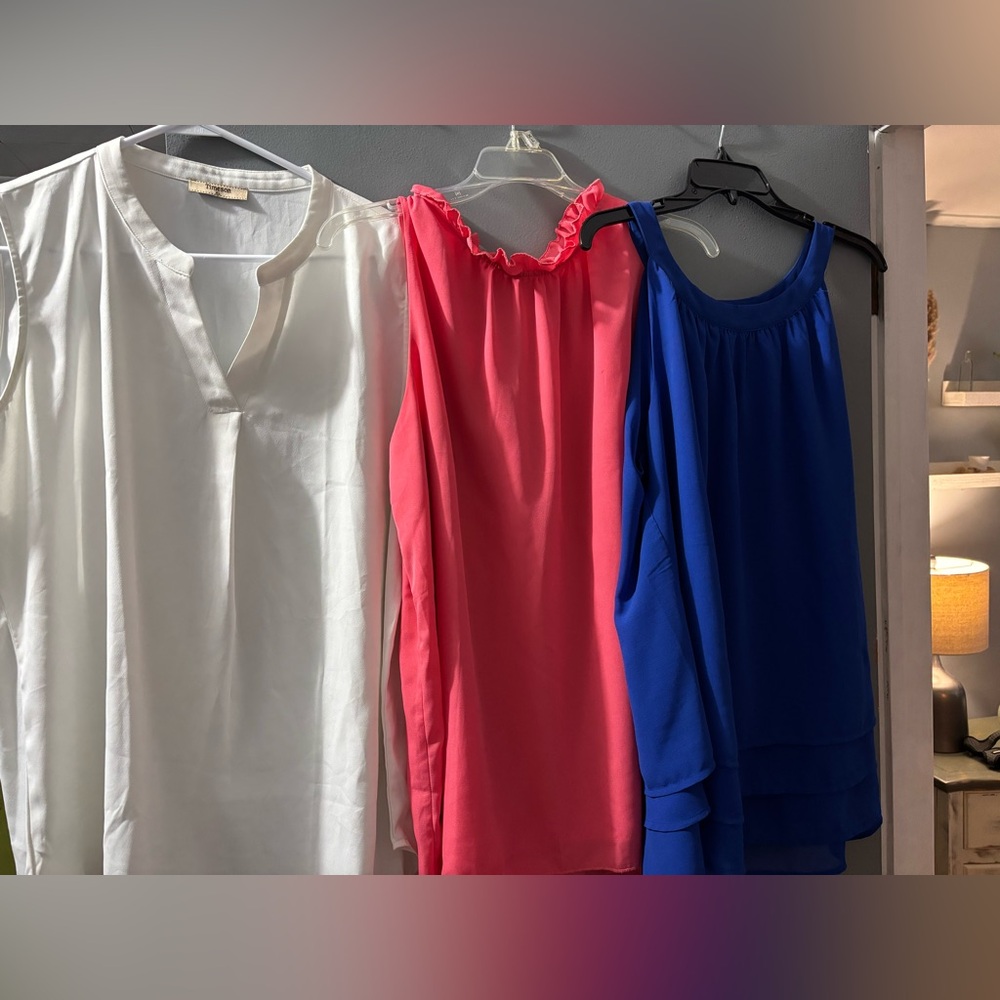 White, Pink, and Blue Sleeveless Tops